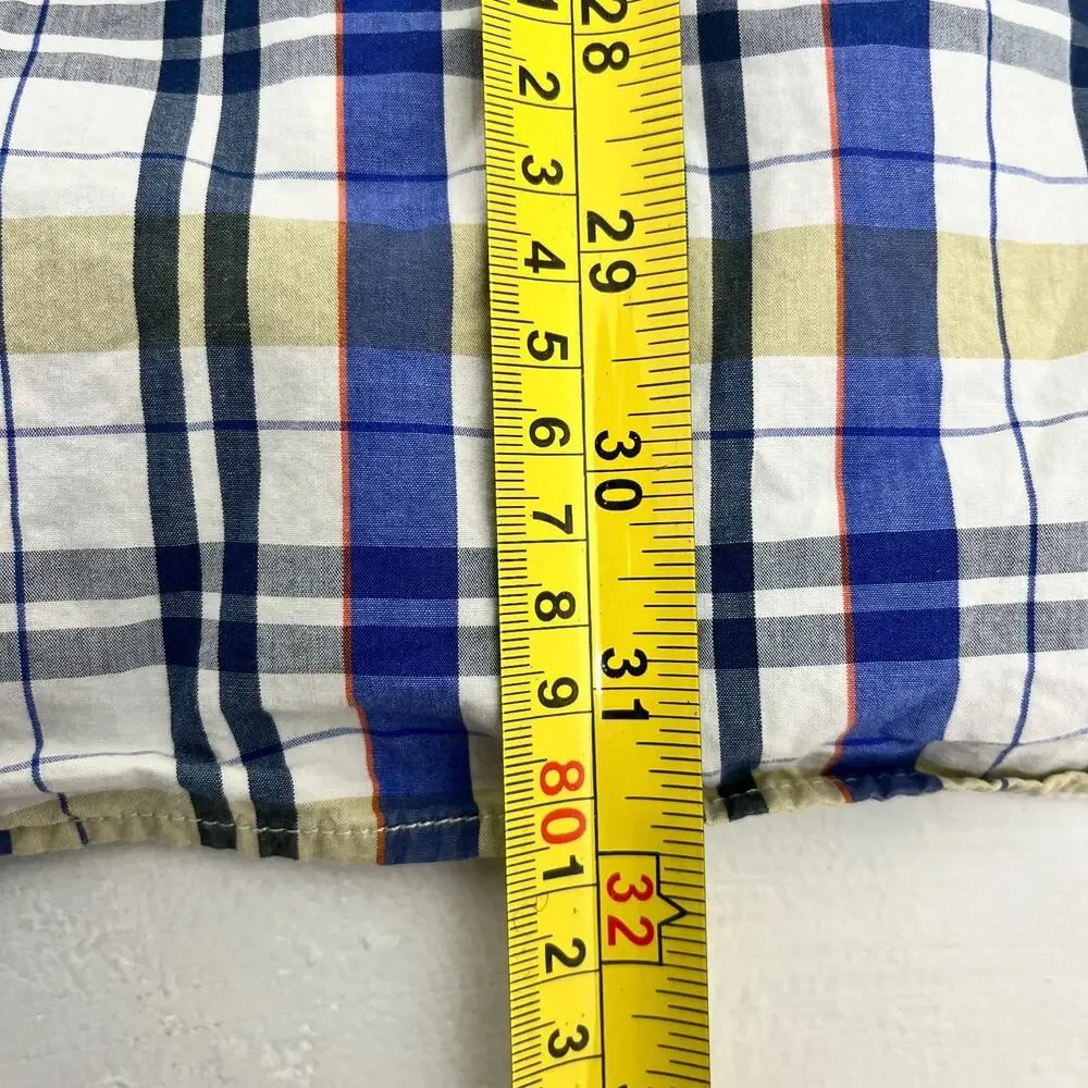 Banana Republic Mens XL Button Up Shirt White Blue Plaid Tailored Slim‎ Fit